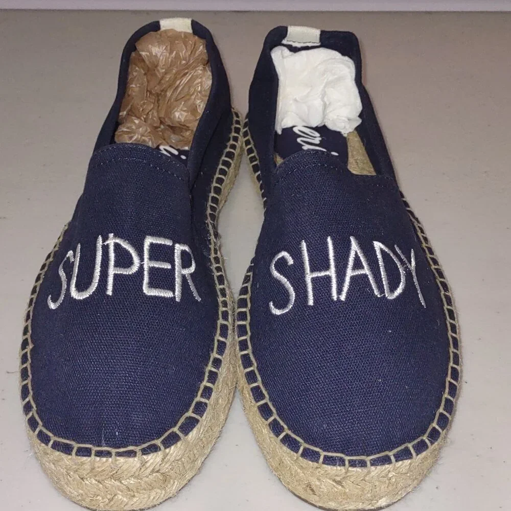 Aerie Navy Canvas Espadrilles Slip-On Flats Super Shady 100% Cotton Size 8 NWOT - Picture 1 of 9
